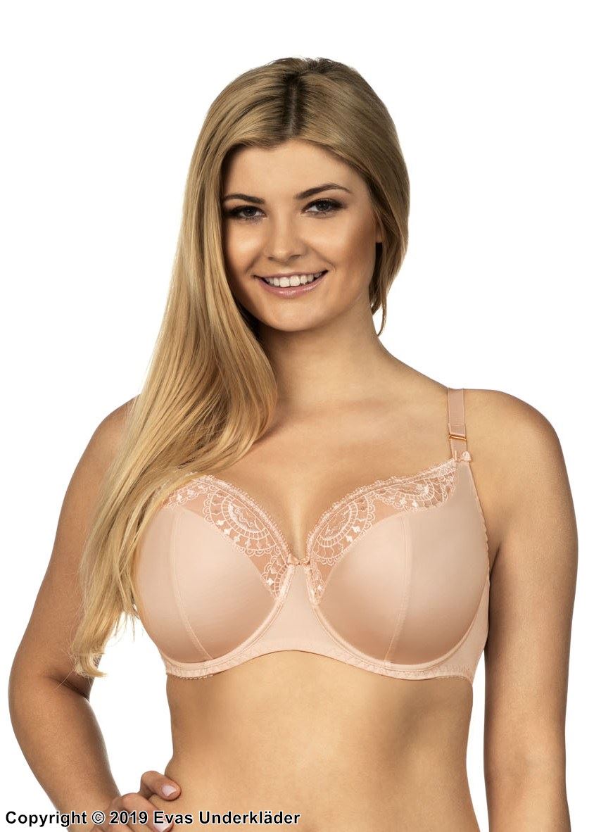 Full cup bra, small lace inlays, C to M-cup